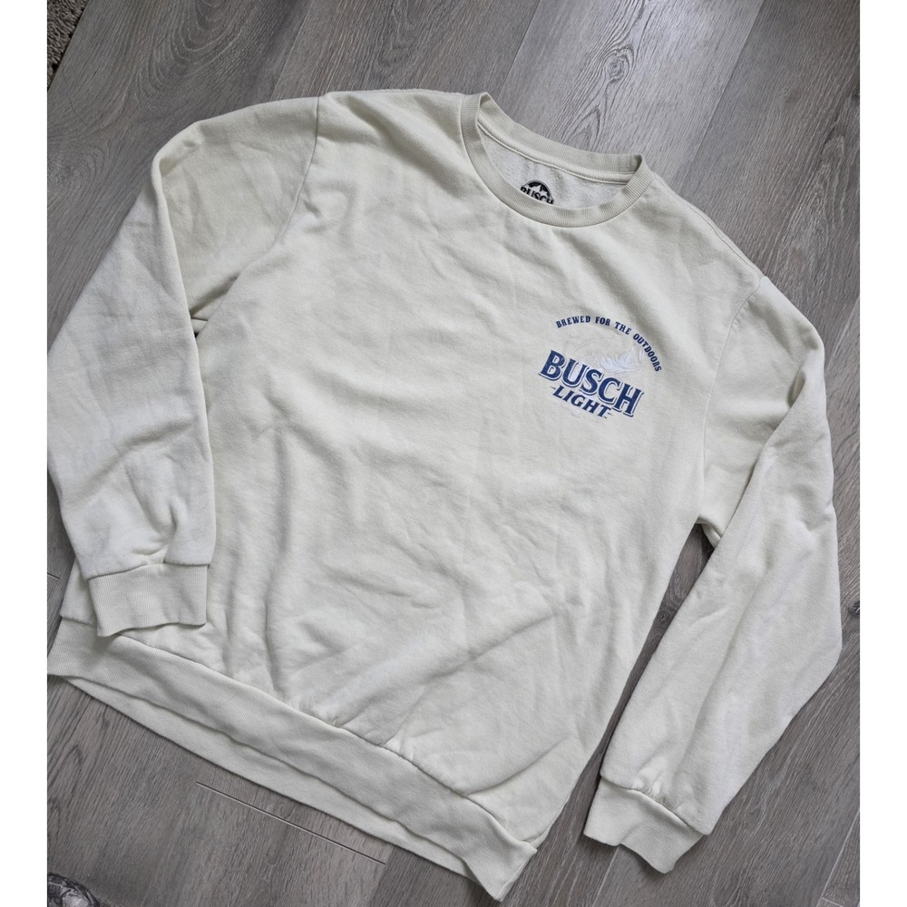 Busch Light Beer Unisex Large Ivory Bass Busch Spellout Pullover Crew Sweater
